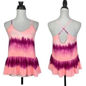 Buddy Love | Gigi Berry Colada Pink Purple Tie Dye Criss Cross Strap Peplum Tank